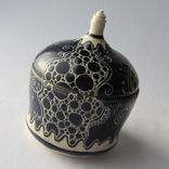 Handmade Stoneware Covered Jar With Bubbles And Swirls 1 small