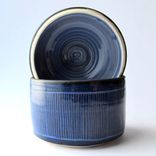 Handmade Stoneware Covered Jar With Carved Pattern Blue Haze 1 small