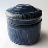 Handmade Stoneware Covered Jar With Carved Pattern Blue Haze 2 small