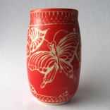 Handmade Stoneware Vase With Butterfly And Leaves In Red 1 small