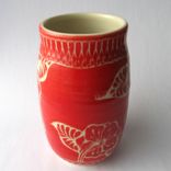 Handmade Stoneware Vase With Butterfly And Leaves In Red 3 small