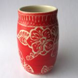 Handmade Stoneware Vase With Butterfly And Leaves In Red 4 small