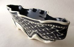 Handmade Stoneware Serving Boat With Hand-Carved Weave Pattern 1 small