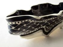 Handmade Stoneware Serving Boat With Hand-Carved Weave Pattern 2 small