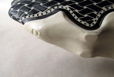 Handmade Stoneware Serving Boat With Hand-Carved Weave Pattern 3 small