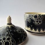 Handmade Stoneware Covered Jar With Bubbles And Swirls 4 small