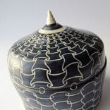 Handmade Stoneware Covered Jar With Full Hounds Tooth Pattern 3 small