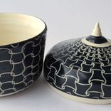 Handmade Stoneware Covered Jar With Full Hounds Tooth Pattern 4 small