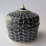 Handmade Stoneware Covered Jar With Full Hounds Tooth Pattern 5 small