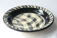 Handmade Stoneware Plate With Black And White Checkered Pattern 3 small