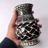 Handmade Stoneware Vase With Celtic Knot And Wave Carved Pattern 3 small