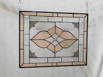 Vintage Look Stained Glass Window Panel, Neutral Champagne & Beveled Glass Transom Window 2 small
