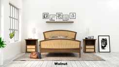 Bed Frame Queen, Headboard, King Size Platform Bed, Wood, Bedroom, Art Deco, Cherry, 6 small