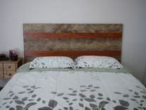 Queen Size Rustic Headboard With Reclaimed Lumber And Exotic Wood. 2 small