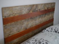 Queen Size Rustic Headboard With Reclaimed Lumber And Exotic Wood. 1 small