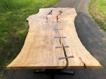 Large Live Edge Ash Dining Table With Welded Steel Trstle Base 4 small