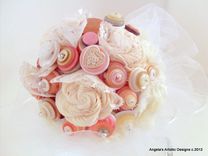 Cream, Pink, And White Buttons Bridal Bouquet 4 small