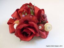 Burgundy Flowers And Buttons Wrist Corsage 1 small