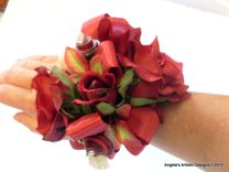 Burgundy Flowers And Buttons Wrist Corsage 2 small