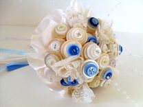Cream And Blue Buttons Bridal Bouquet 3 small