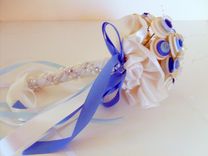 Cream And Blue Buttons Bridal Bouquet 4 small