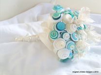 Teal Blue Buttons Bridal Bouquet 1 small