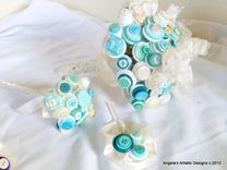 Teal Blue Buttons Bridal Bouquet 2 small