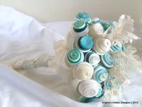 Teal Blue Buttons Bridal Bouquet 3 small