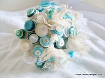 Teal Blue Buttons Bridal Bouquet 5 small