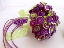 Purple And Lime Green Buttons Bridal Bouquet Set 1 small