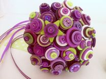 Purple And Lime Green Buttons Bridal Bouquet Set 3 small