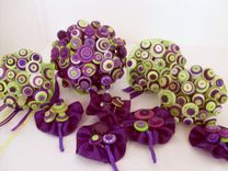 Purple And Lime Green Buttons Bridal Bouquet Set 4 small