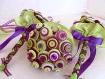 Purple And Lime Green Buttons Bridal Bouquet Set 5 small