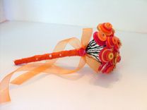 Orange Buttons Bridal Toss Bouquet In Set Of Three 3 small