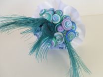 Peacock Blue Buttons Bridal Bouquet 3 small