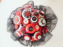 Red, Black, And White Buttons Bridal Bouquet "Let's Dance" 3 small