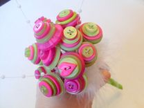 Hot Pink And Lime Green Buttons Wedding Toss Bouquet 3 small