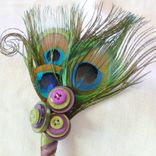 Peacock Feather And Buttons Wedding Boutonniere 1 small