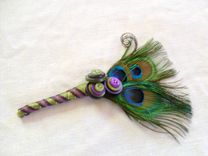 Peacock Feather And Buttons Wedding Boutonniere 2 small