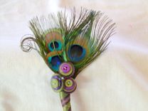 Peacock Feather And Buttons Wedding Boutonniere 4 small
