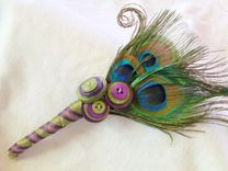 Peacock Feather And Buttons Wedding Boutonniere 5 small