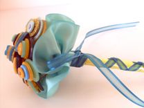 Teal And Gold Buttons Wedding Toss Bouquet 4 small