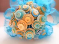 Turquoise And Gold Buttons Bridesmaid Bouquet 5 small