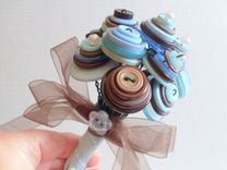 Blue And Brown Buttons Wedding Toss Bouquet 2 small