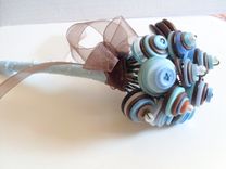 Blue And Brown Buttons Wedding Toss Bouquet 3 small