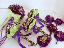 Button Wedding Bouquet In Purple And Green 5 small