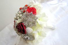 Red Rhinestone Brooch Bouquet 5 small