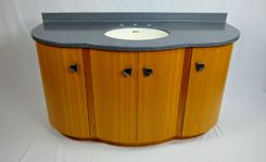 Custom African Anigre Curved Vanity With Solid Surface Sink And Counter Top 1 small