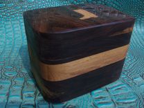 Cedar And Walnut Hardwood Box With Leather Boot Inlay 2 small