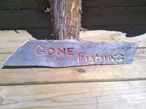 Repurposed Barnwood Sign With “Gone Fishing” Engraving 1 small
